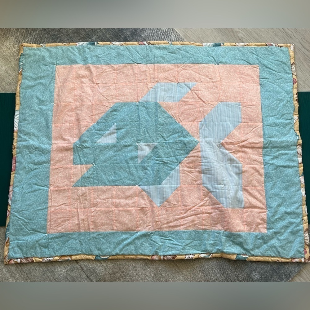 Fish Quilt Handmade Peach Blue Baby Blanket Nautical Ocean Nursery Kids Room